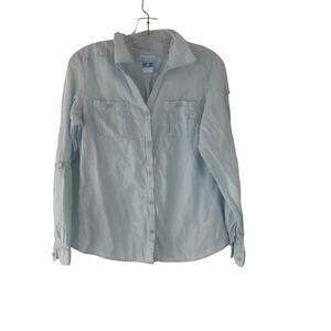 Columbia Women‎ Size Small Baby Light Blue Linen Blend Long Sleeve Top